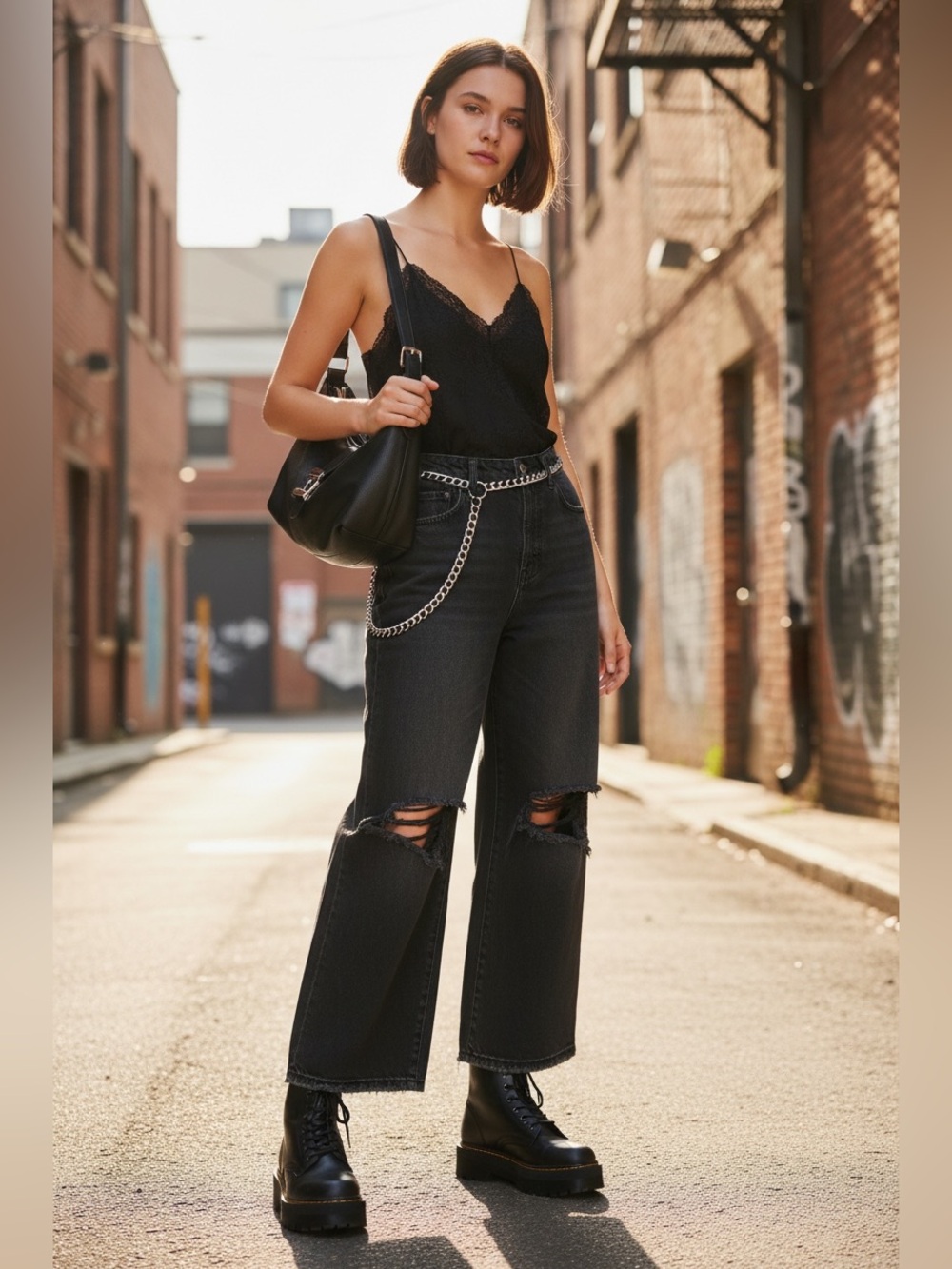 We The Free People Jeans 29 Black Distressed Cropped Wide Leg Raw Hem Grunge